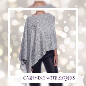 💯Cashmere Poncho with Sequins